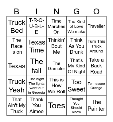 c* T country Songs Bingo Card