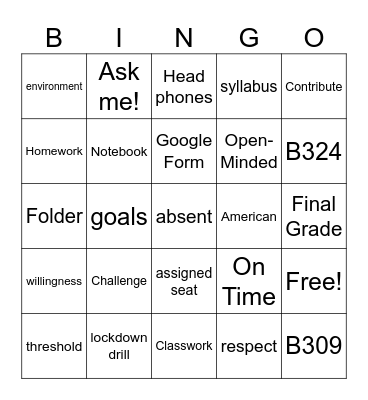 Class Expectations BINGO Card