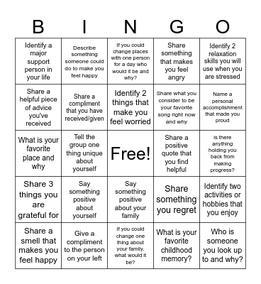Therapy Bingo Card