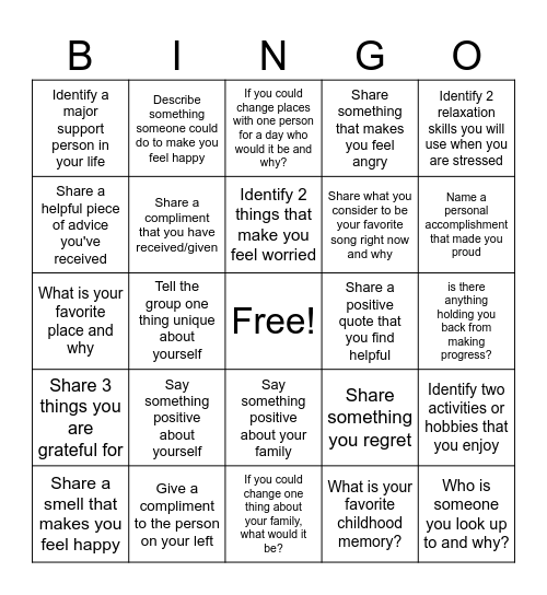 Therapy Bingo Card