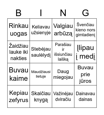 Vasaros atostogų BINGO Card