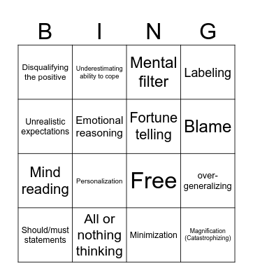 Thought Errors Bingo Card
