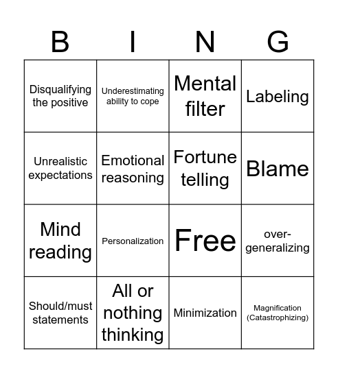 Thought Errors Bingo Card