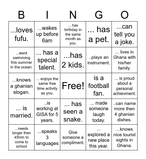 Find someone who Bingo Card