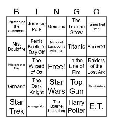 Summer Movie Bingo Card