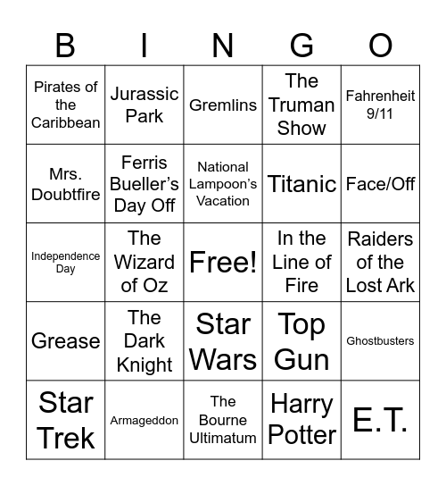 Summer Movie Bingo Card