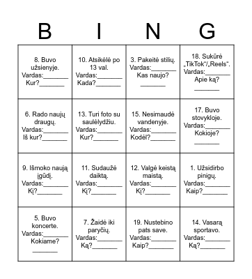 VASARA Bingo Card