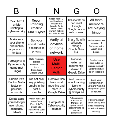 Cybersecurity Bingo Card