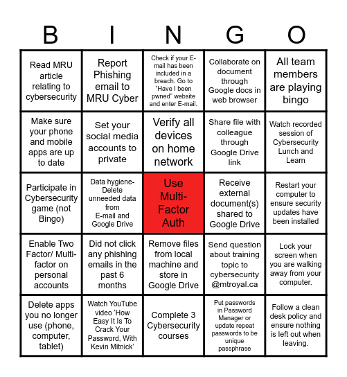 Cybersecurity Bingo Card