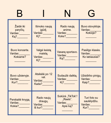 VASARA Bingo Card