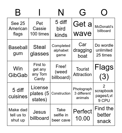 Car bingo Card