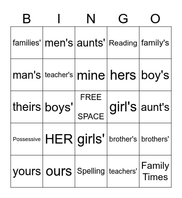 Possessives Bingo Card