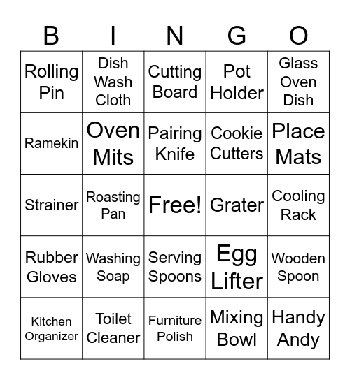 Kitchen Tea Bingo Card