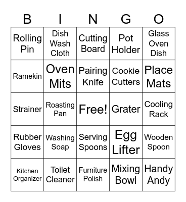 Kitchen Tea Bingo Card