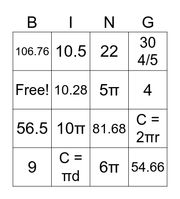 Circles Bingo Card