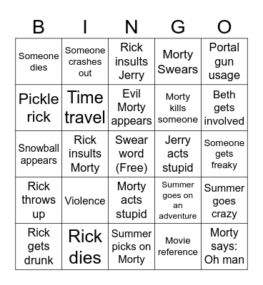 Rick and Morty bingo Card