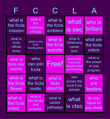fccla Bingo Card