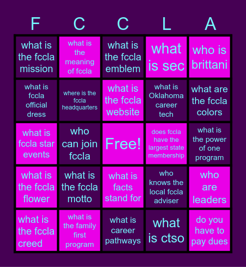 fccla Bingo Card