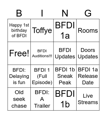 BFDI Again + Doors Bingo Card