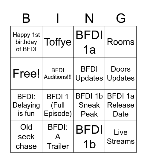 BFDI Again + Doors Bingo Card