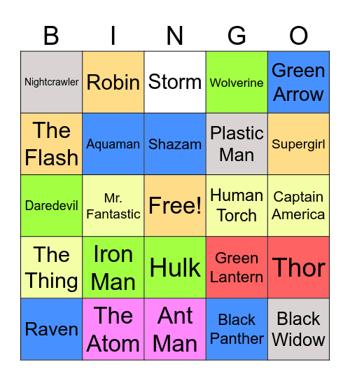 Superheros Bingo Card