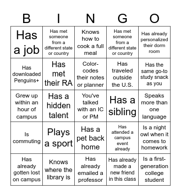 Navigating College Bingo Card
