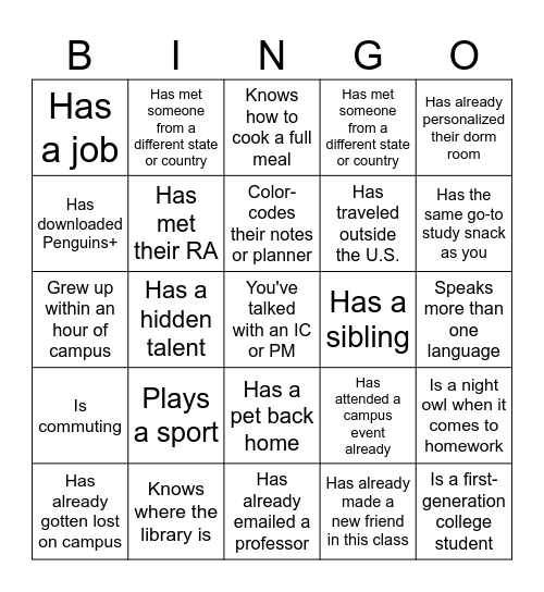 Navigating College Bingo Card
