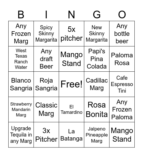 BLANCO BEVERAGE Bingo Card