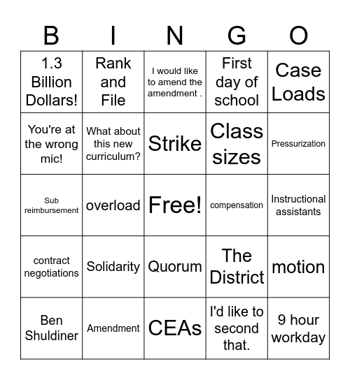 General Meeting Bingo! Bingo Card