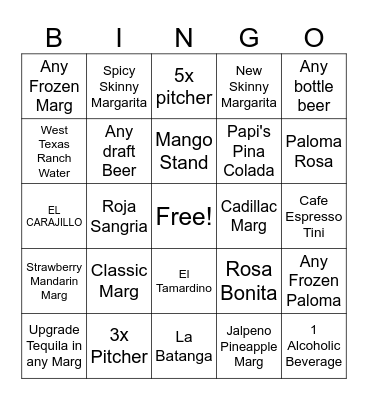 BLANCO BEVERAGE Bingo Card