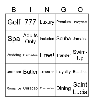 Sandals and Beaches Bingo Card