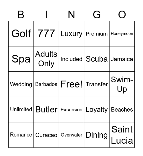 Sandals and Beaches Bingo Card