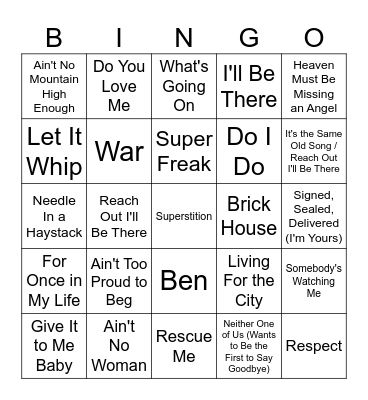 Motown Hits Bingo Card