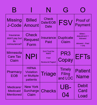 CRx Claims Bingo Card