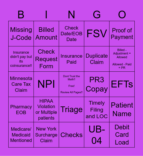 CRx Claims Bingo Card