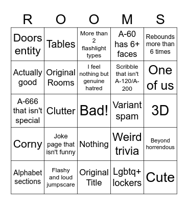 Rooms: What could possibly go wrong Bingo Card