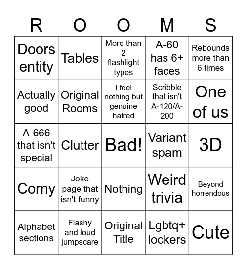 Rooms: What could possibly go wrong Bingo Card