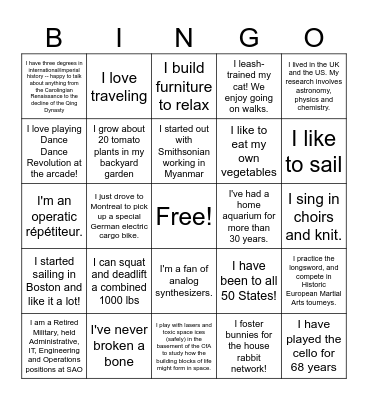 CfA Bingo Card