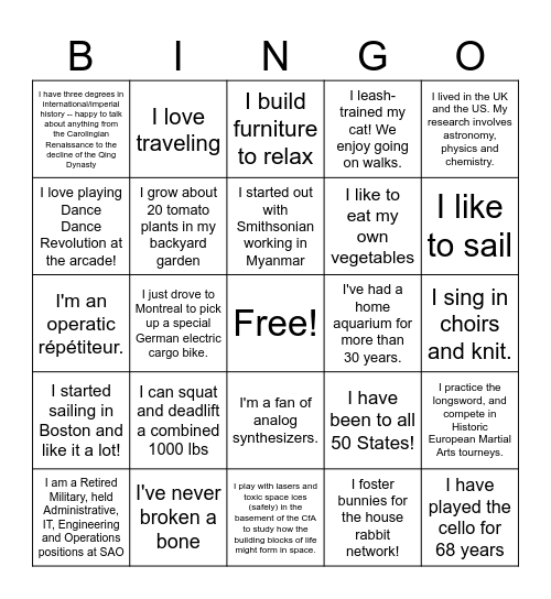 CfA Bingo Card