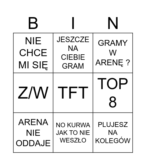 Kawski Bingo Card