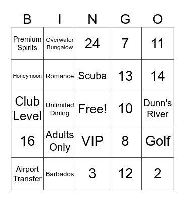 Sandals and Beaches Bingo Card