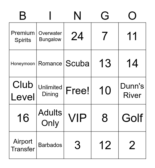 Sandals and Beaches Bingo Card