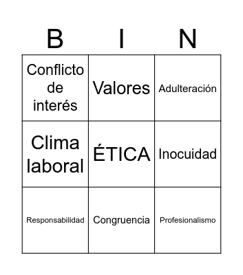 Ética en la industria y en las personas Bingo Card