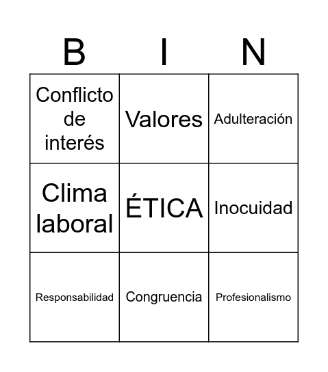 Ética en la industria y en las personas Bingo Card