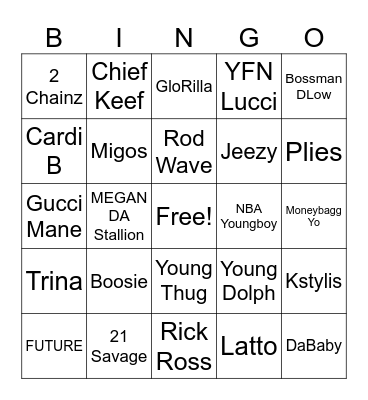 Trap & Twerk Bingo Card