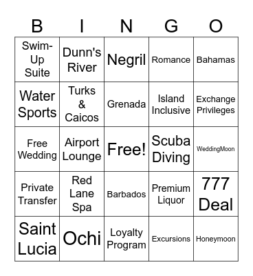 Sandals and Beaches Bingo Card