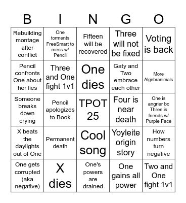 TPOT 25 Predictions Bingo Card