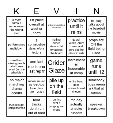 Marching Band V2 Bingo Card