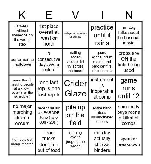 Marching Band V2 Bingo Card