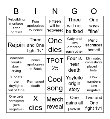 TPOT 25 Predictions Bingo Card